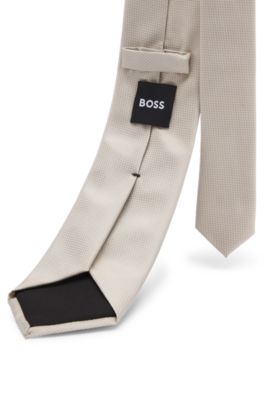 Corbata en jacquard de seda con microestampado, Beige claro