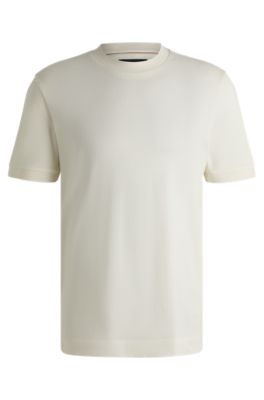 Cotton-silk T-shirt with stripe structure, White