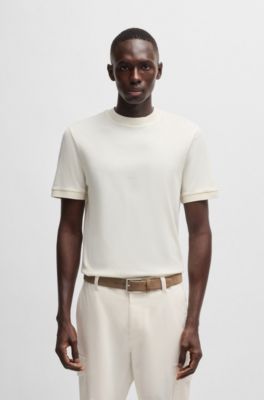 Cotton-silk T-shirt with stripe structure, White