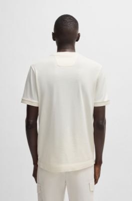 Cotton-silk T-shirt with stripe structure, White