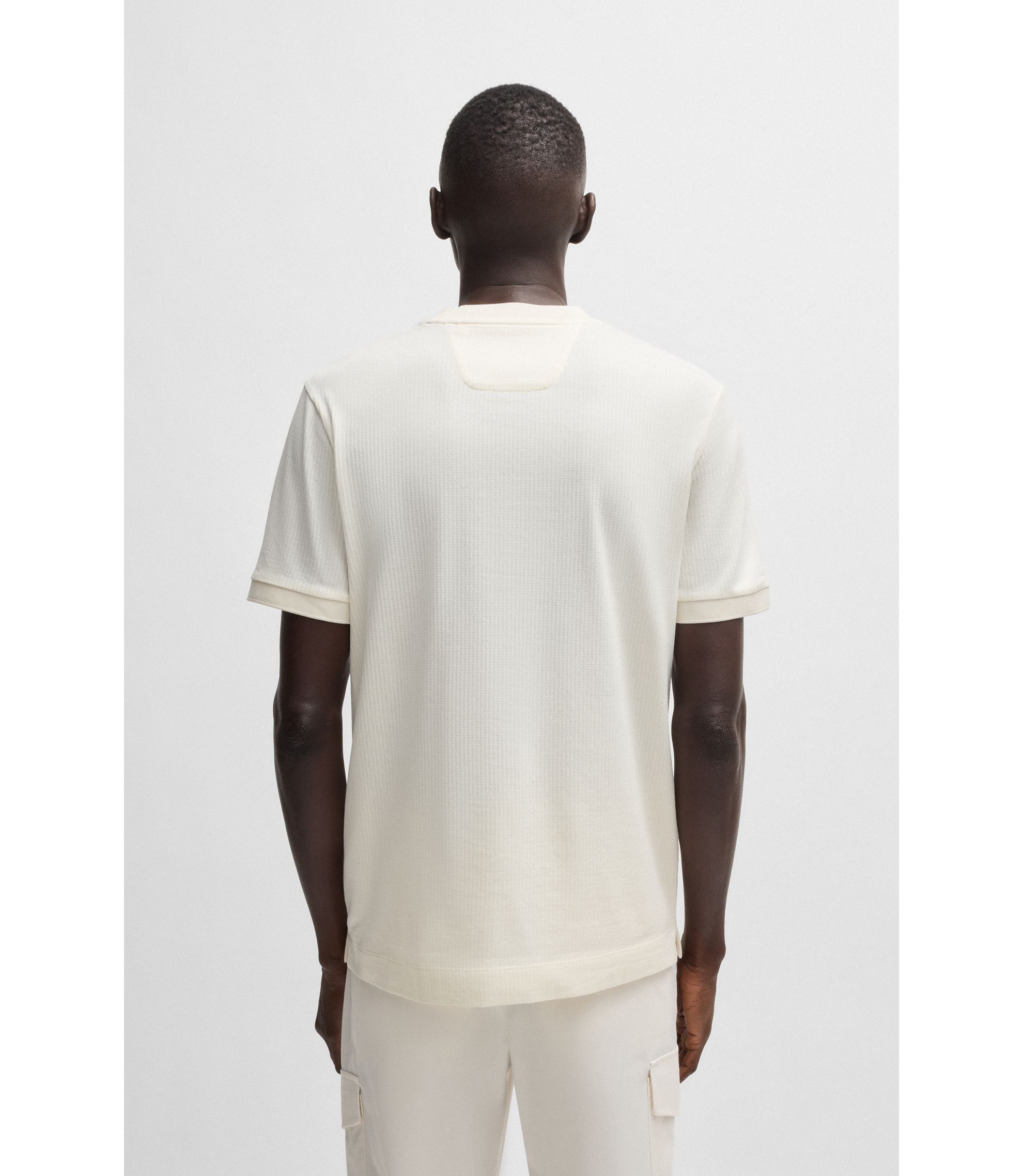 BOSS コットン/シルク Tシャツ ストライプストラクチャー BOSS - Cotton-silk T-shirt with stripe structure - White