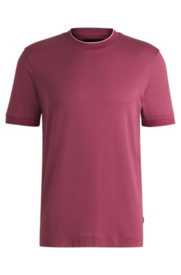 Cotton-silk T-shirt with stripe structure, Pink