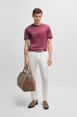 Cotton-silk T-shirt with stripe structure, Pink