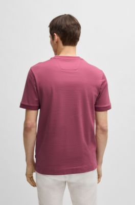 Cotton-silk T-shirt with stripe structure, Pink