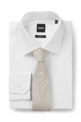Silk-blend tie with jacquard pattern, White