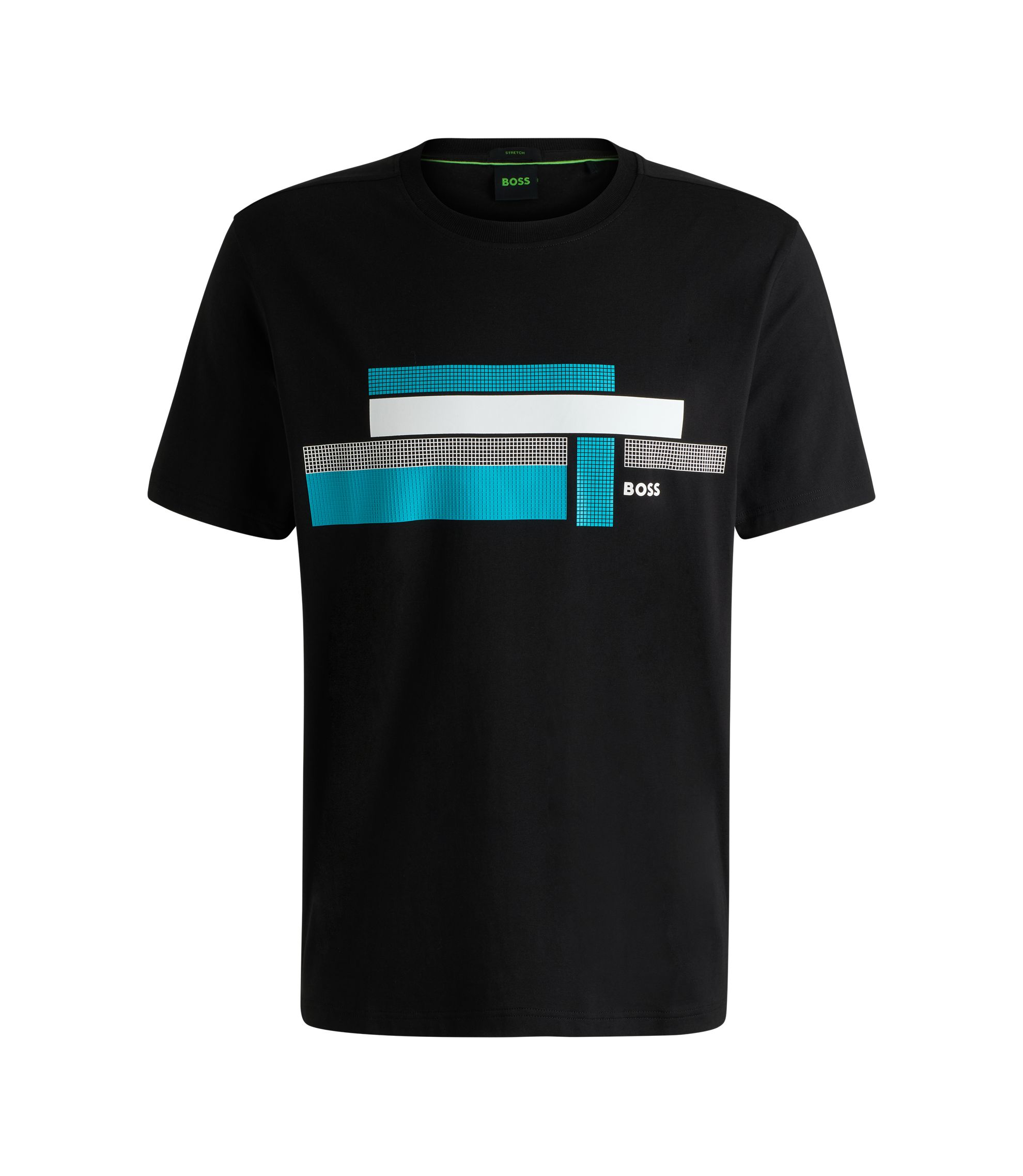 BOSS Relaxed-fit T-shirt in stretch fabric with logo artwork Black