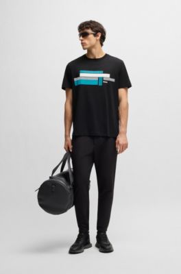Relaxed-fit T-shirt in stretch fabric with logo artwork, Black