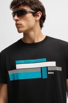 Relaxed-fit T-shirt in stretch fabric with logo artwork, Black