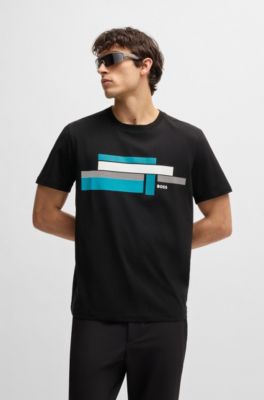 Relaxed-fit T-shirt in stretch fabric with logo artwork, Black