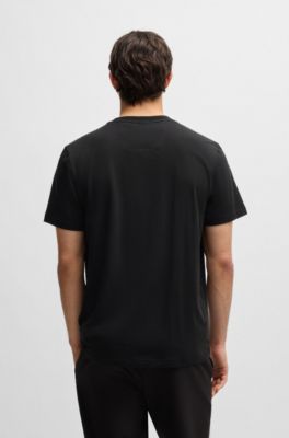 Relaxed-fit T-shirt in stretch fabric with logo artwork, Black