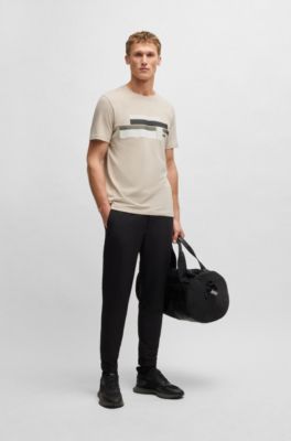 Relaxed-fit T-shirt in stretch fabric with logo artwork, Light Beige