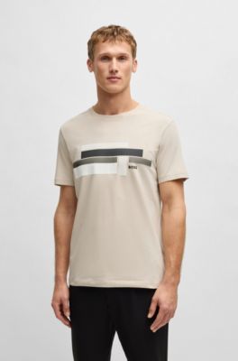 Relaxed-fit T-shirt in stretch fabric with logo artwork, Light Beige
