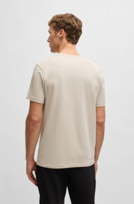 Relaxed-fit T-shirt in stretch fabric with logo artwork, Light Beige