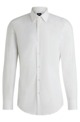 Slim-fit shirt in easy-iron stretch-cotton poplin, White