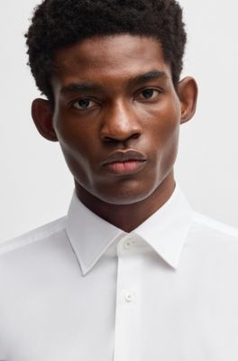 Slim-fit shirt in easy-iron stretch-cotton poplin, White