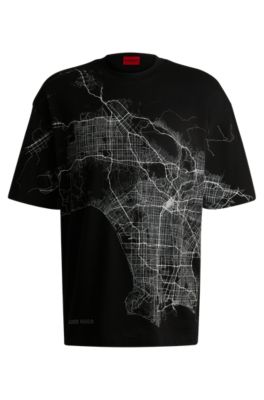 T-shirt en jersey de coton &agrave; motif artistique phosphorescent, Noir
