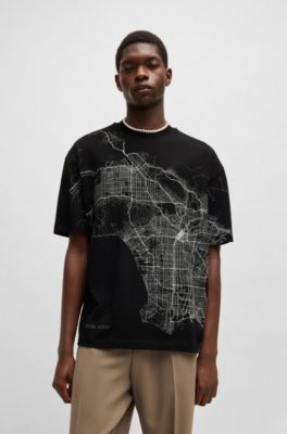 T-shirt en jersey de coton &agrave; motif artistique phosphorescent, Noir