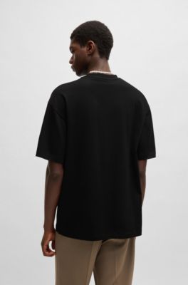 T-shirt en jersey de coton &agrave; motif artistique phosphorescent, Noir