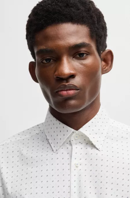 Regular-fit shirt in geometric-printed stretch-cotton poplin