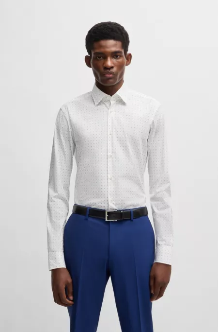 Regular-fit shirt in geometric-printed stretch-cotton poplin