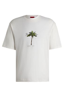 Cotton-jersey T-shirt with palm-tree print