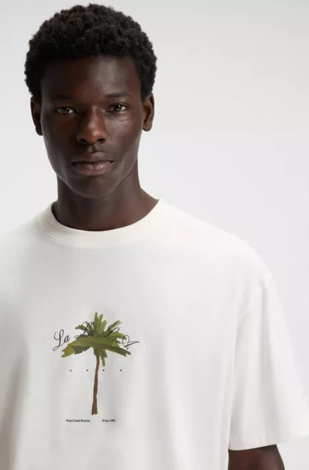Cotton-jersey T-shirt with palm-tree print