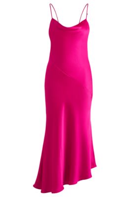 Satin dress with asymmetric hemline, Pink