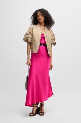 Satin dress with asymmetric hemline, Pink