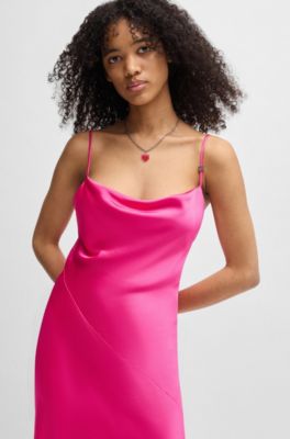 Satin dress with asymmetric hemline, Pink