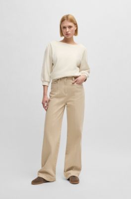 Sudadera de felpa de rizo de algod&oacute;n con logo con detalles de cristal, Blanco