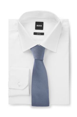 Silk-blend tie with jacquard pattern, Light Blue