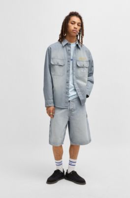 Chemise Oversize en denim lav&eacute; &agrave; rayures, Bleu