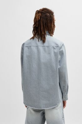 Chemise Oversize en denim lav&eacute; &agrave; rayures, Bleu