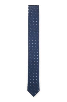 Silk-blend tie with jacquard-woven pattern, Dark Blue