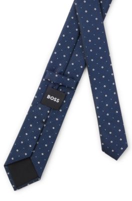 Silk-blend tie with jacquard-woven pattern, Dark Blue