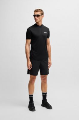 Active slim-fit polo shirt, Black