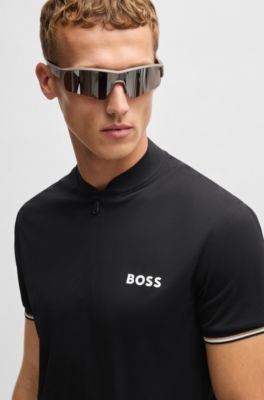 Active slim-fit polo shirt, Black