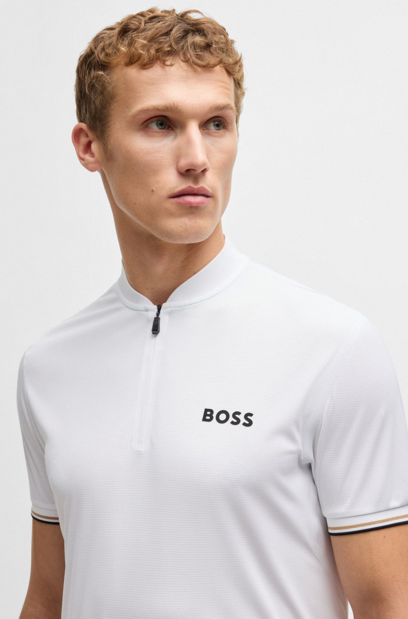 HUGO BOSS ポロシャツ ホワイト BOSS - Jacquard-pattern polo shirt in mercerised cotton - White