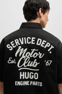 Camisa de sarga de algod&oacute;n con ilustraci&oacute;n bordada, Negro