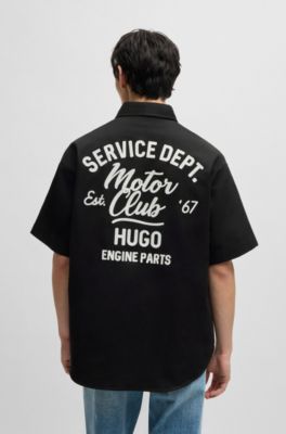 Camisa de sarga de algod&oacute;n con ilustraci&oacute;n bordada, Negro