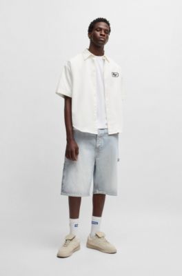 Camisa de sarga de algod&oacute;n con ilustraci&oacute;n bordada, Blanco