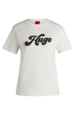 Cotton-jersey T-shirt with retro logo, White