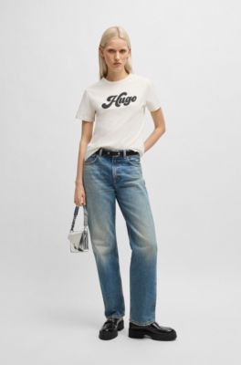 Cotton-jersey T-shirt with retro logo, White