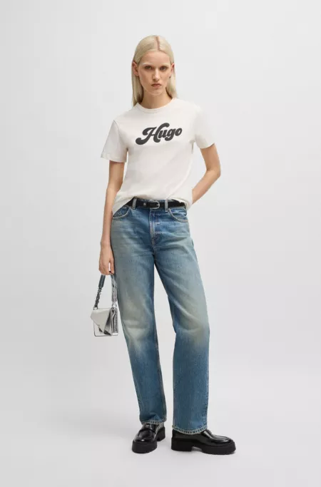 Cotton-jersey T-shirt with retro logo