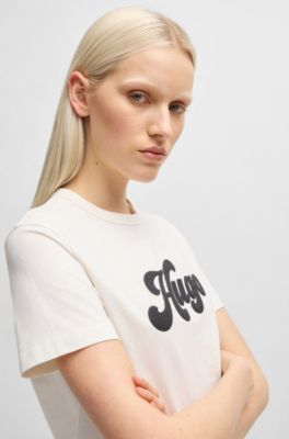 Cotton-jersey T-shirt with retro logo, White