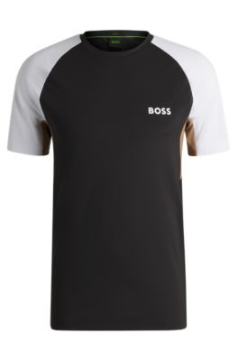 Camiseta deportiva con bloques de color en tejido que absorbe la humedad, Negro