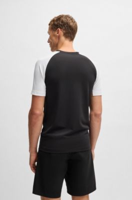 Camiseta deportiva con bloques de color en tejido que absorbe la humedad, Negro
