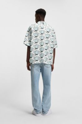 Chemise Relaxed en popeline de coton imprim&eacute;e, Blanc