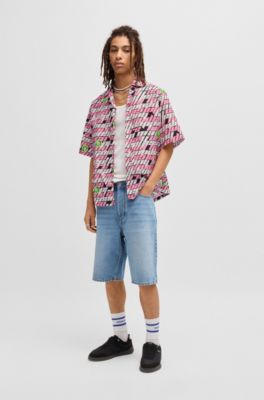 Relaxed-fit shirt in printed cotton poplin, Patterned