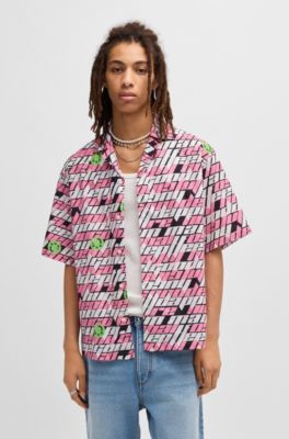 Relaxed-fit shirt in printed cotton poplin, Patterned